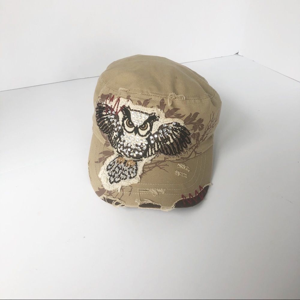 Leader Distressed Baseball hat with bling Owl